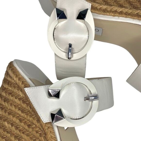 Jimmy Choo Melian 110mm Mules EU 40 Latte White Platform Wedge Leather Sandals - Picture 7 of 11